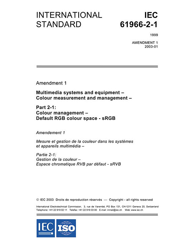 Cover IEC 61966-2-1:1999/AMD1:2003